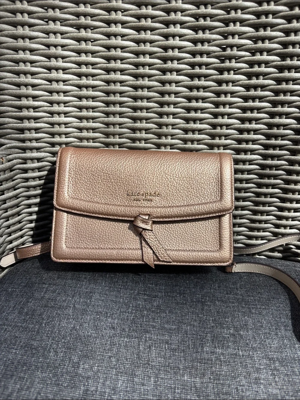 kate spade metallic rose gold pebbled leather crossbody NEW